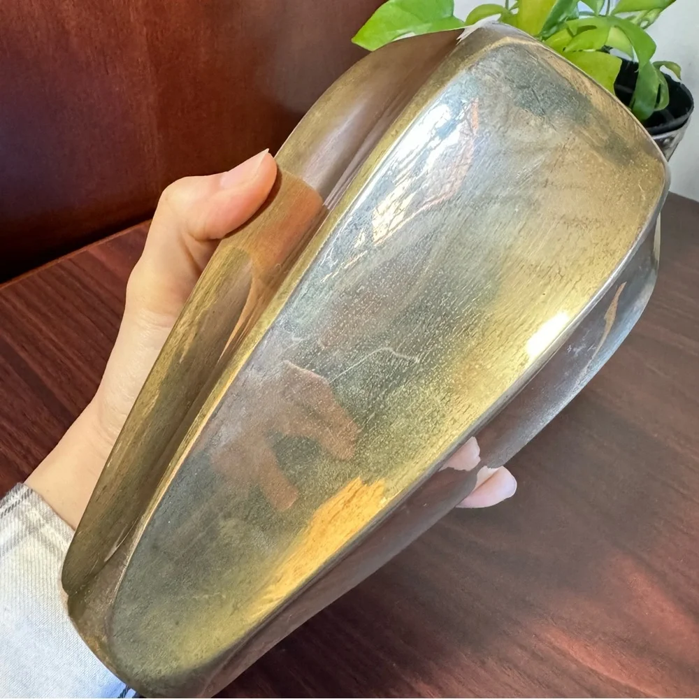 Vintage Solid Brass Hexagonal Faceted Decorative Flower Vase 7.25” Made In India